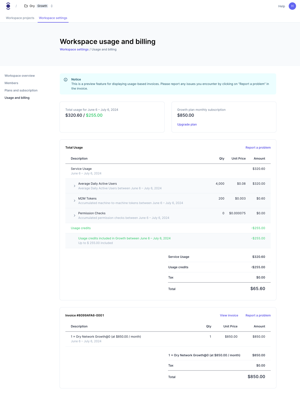 Usage-based Invoices